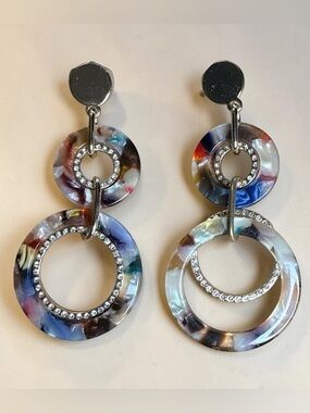 Multicolor Resin Hoop Drop Earrings with Crystal Accents